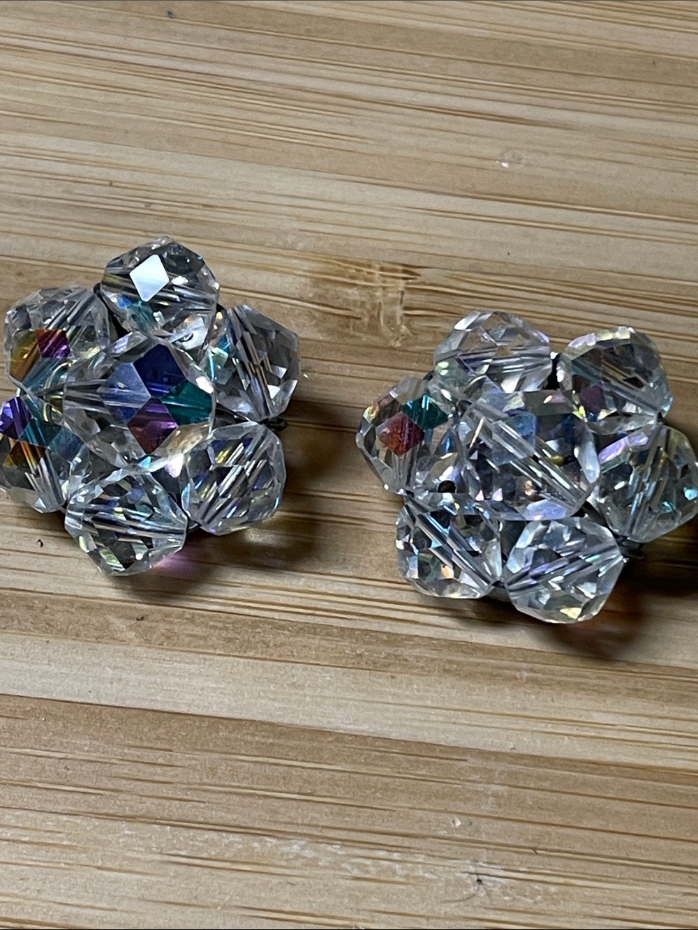 Vintage AB crystal Cluster clip Earrings